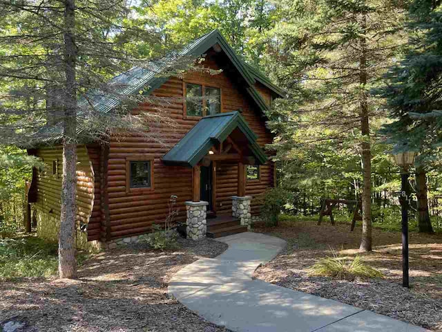 view of log home