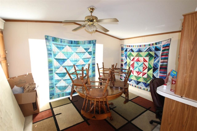 dining room featuring ornamental molding and ceiling fan