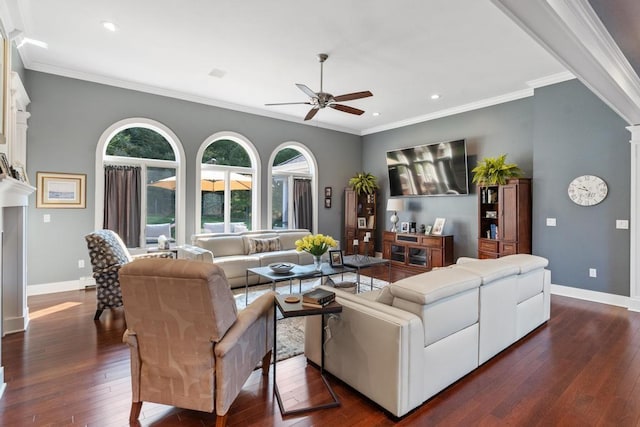 290 Mitchell Hills Dr, Petoskey, MI 49770 - living area with ceiling fan, healthy amount of natural light, dark wood finished floors, baseboards, and recessed lighting