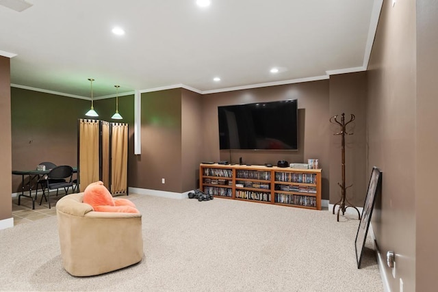 290 Mitchell Hills Dr, Petoskey, MI 49770 - living room with baseboards, recessed lighting, carpet flooring, and crown molding