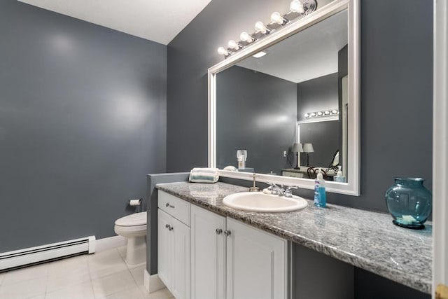 290 Mitchell Hills Dr, Petoskey, MI 49770 - bathroom featuring a baseboard heating unit, toilet, vanity, and tile patterned flooring