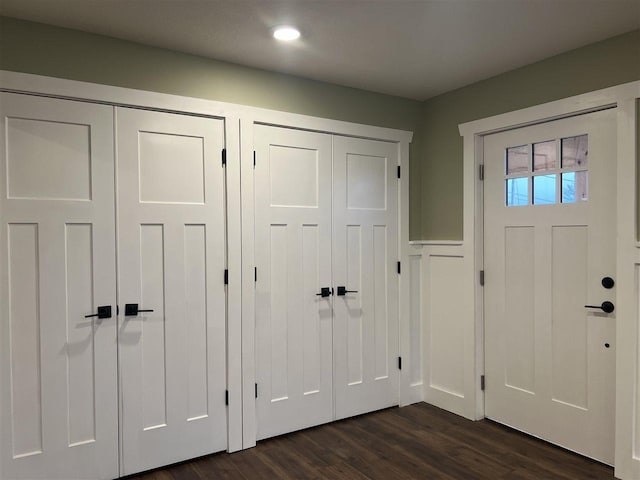 foyer entrance with dark hardwood / wood-style floors