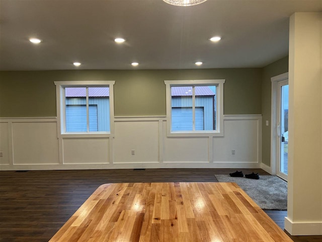 interior space with dark wood-type flooring