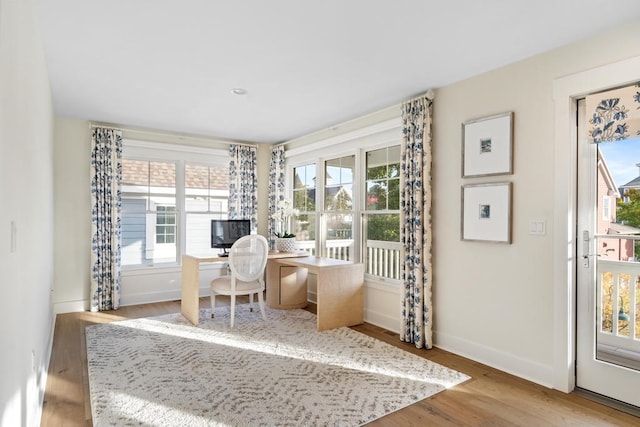 office area featuring light hardwood / wood-style floors and a healthy amount of sunlight