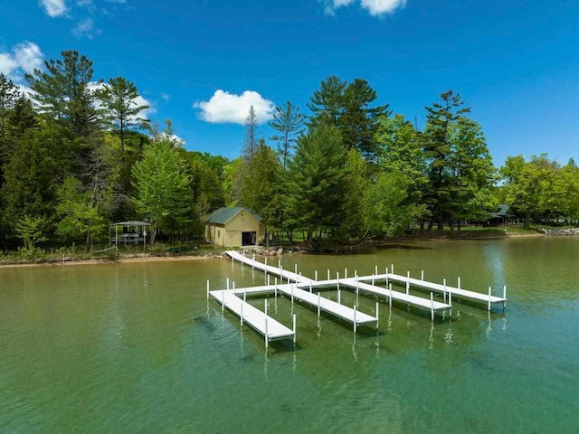 dock area with a water view