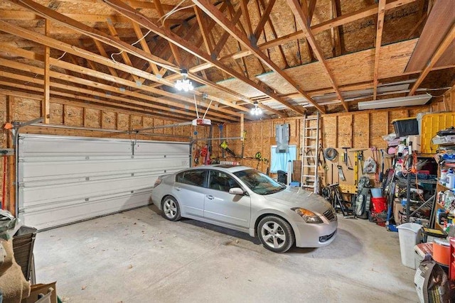 garage with a garage door opener