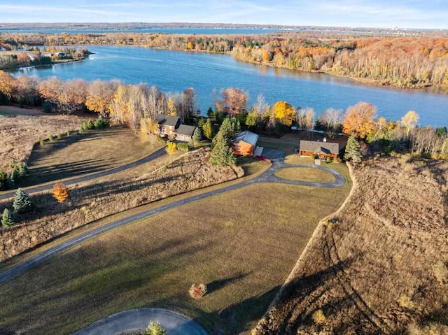 aerial view featuring a water view