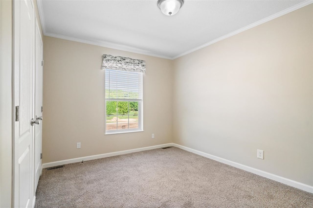 spare room featuring carpet flooring and ornamental molding