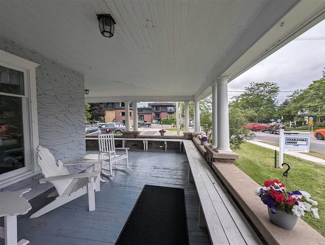 wooden deck with covered porch