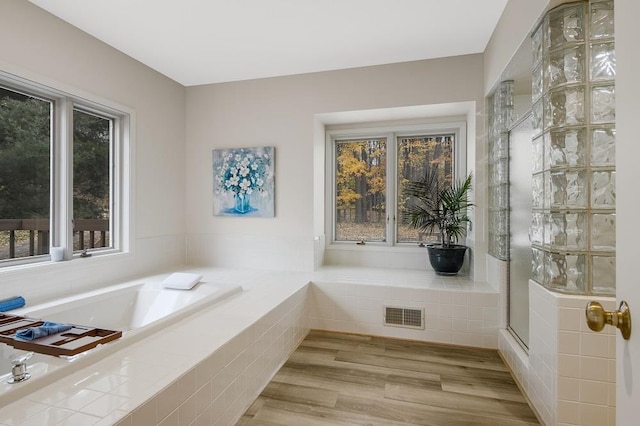 bathroom with hardwood / wood-style flooring