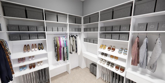 walk in closet with carpet