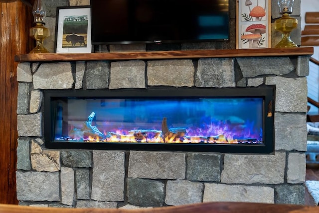 interior details featuring a fireplace