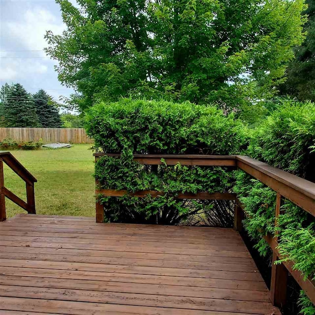 wooden deck featuring a yard