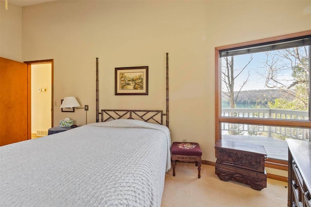 bedroom featuring multiple windows and light colored carpet