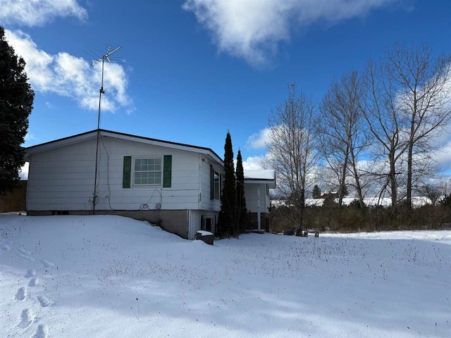 view of snow covered exterior