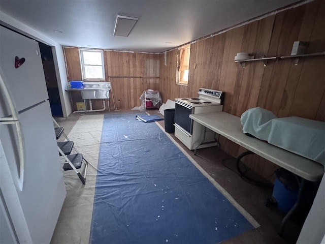 interior space with wooden walls