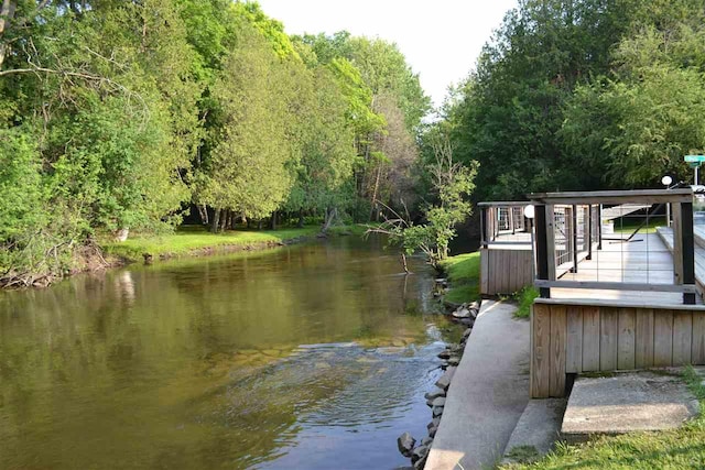 view of dock with a water view