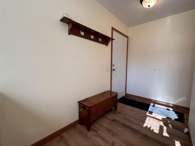 doorway with hardwood / wood-style flooring