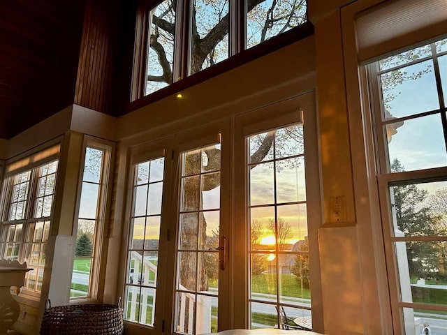 doorway to outside featuring a high ceiling and a wealth of natural light