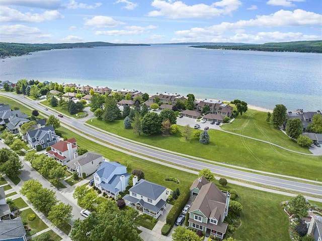 aerial view with a water view