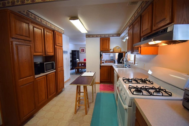 kitchen featuring white range with gas cooktop and sink