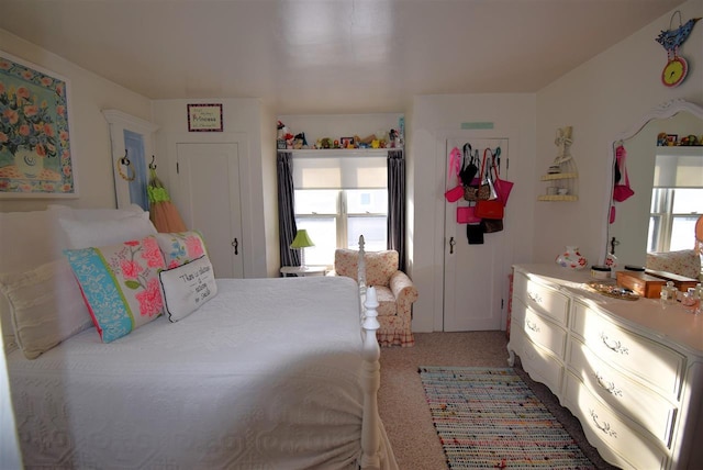 bedroom featuring carpet, a closet, and multiple windows