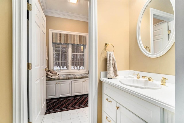 bathroom featuring vanity and ornamental molding