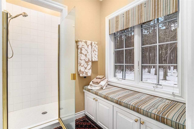 bathroom with plenty of natural light and walk in shower