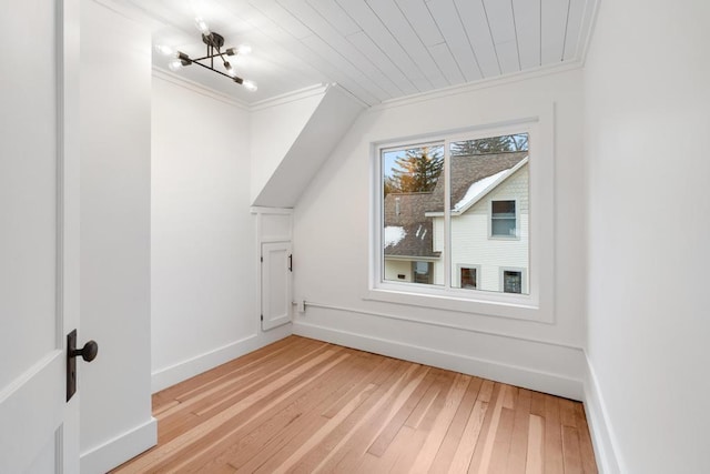 additional living space with hardwood / wood-style flooring and a notable chandelier