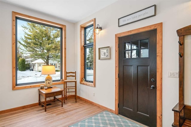 foyer entrance with light wood-type flooring and a wealth of natural light