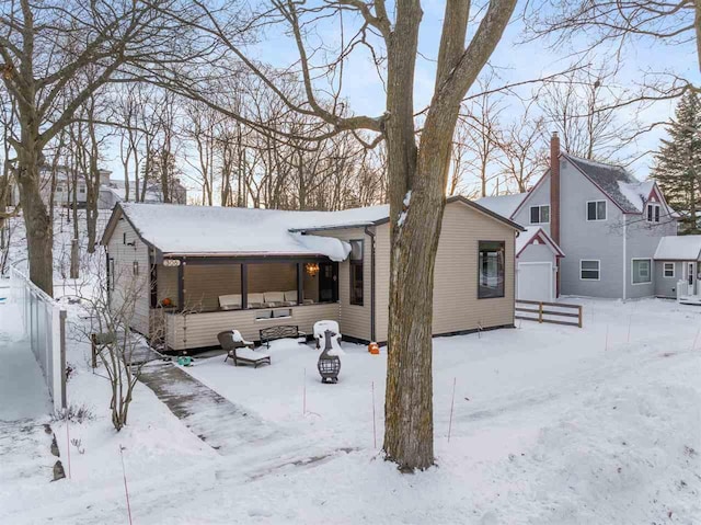 view of snow covered property