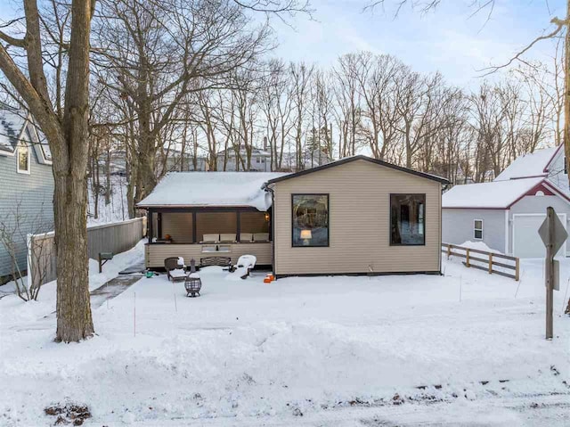 view of snow covered property