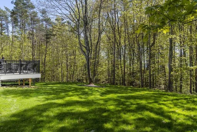 view of yard with a wooden deck