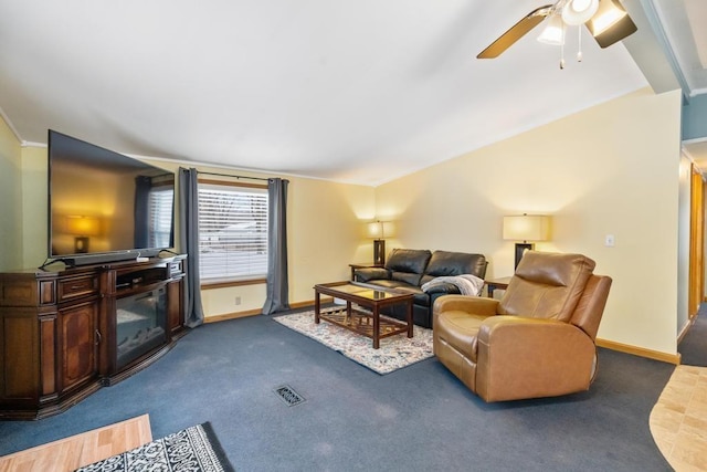 living room with ceiling fan