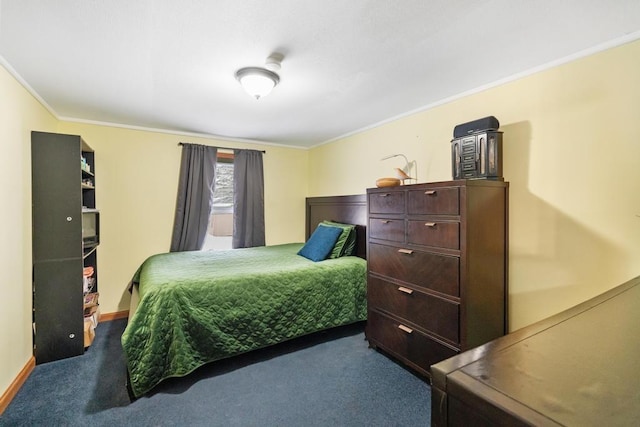 carpeted bedroom featuring crown molding