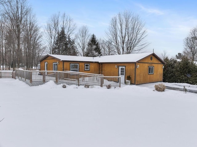 view of snow covered property