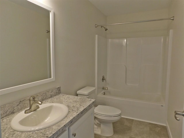 full bathroom featuring vanity, tub / shower combination, and toilet