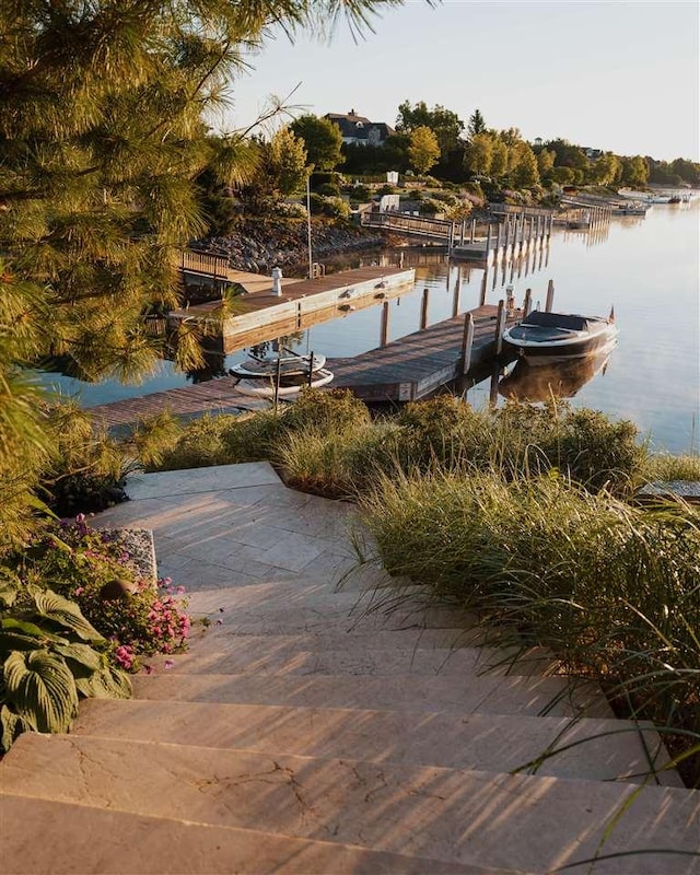 view of dock with a water view