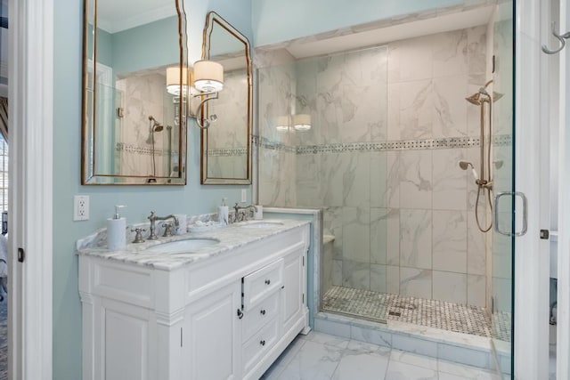 bathroom with vanity and walk in shower