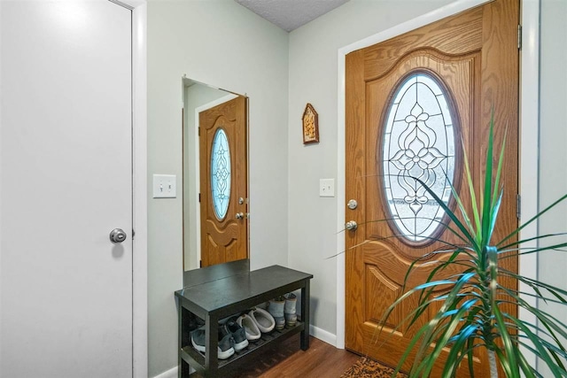 foyer with dark hardwood / wood-style floors