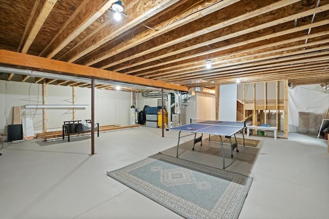 rec room with concrete floors