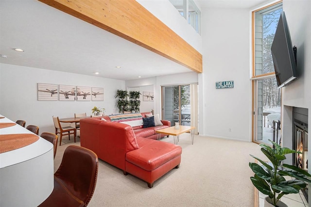 living room featuring light colored carpet