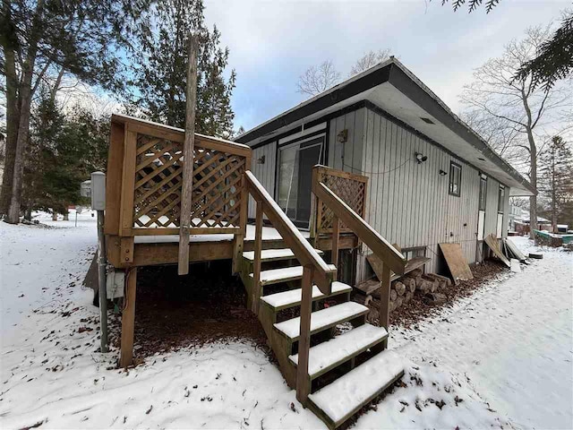 view of snow covered exterior