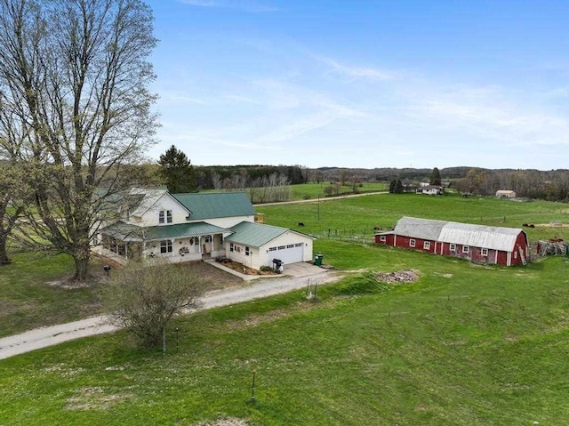 drone / aerial view featuring a rural view