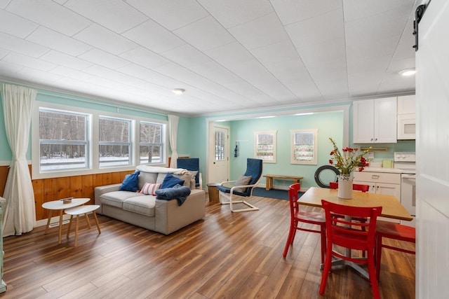 living room with dark wood-type flooring