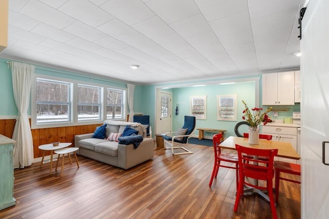 living room with dark wood-type flooring