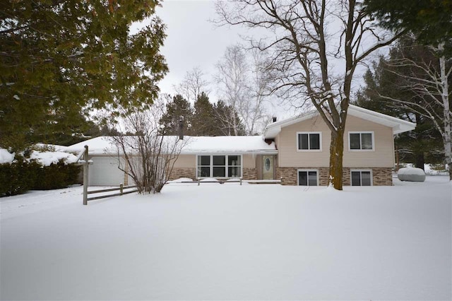 view of snow covered property