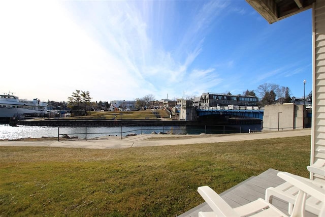 view of yard with a water view