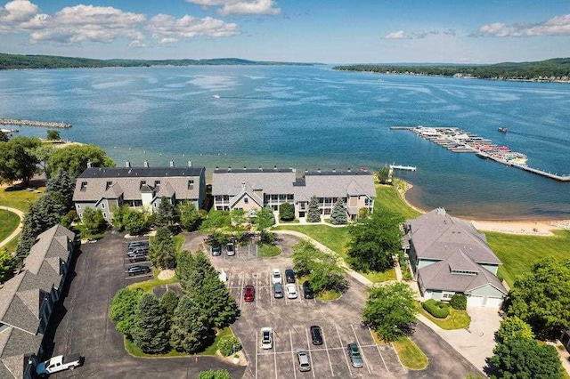 aerial view featuring a water view