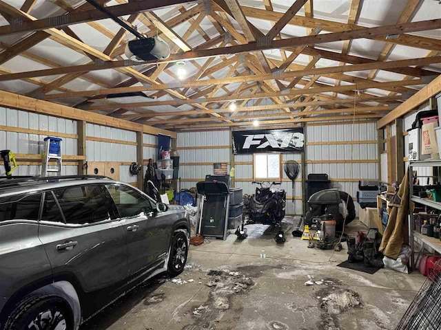 garage with a garage door opener